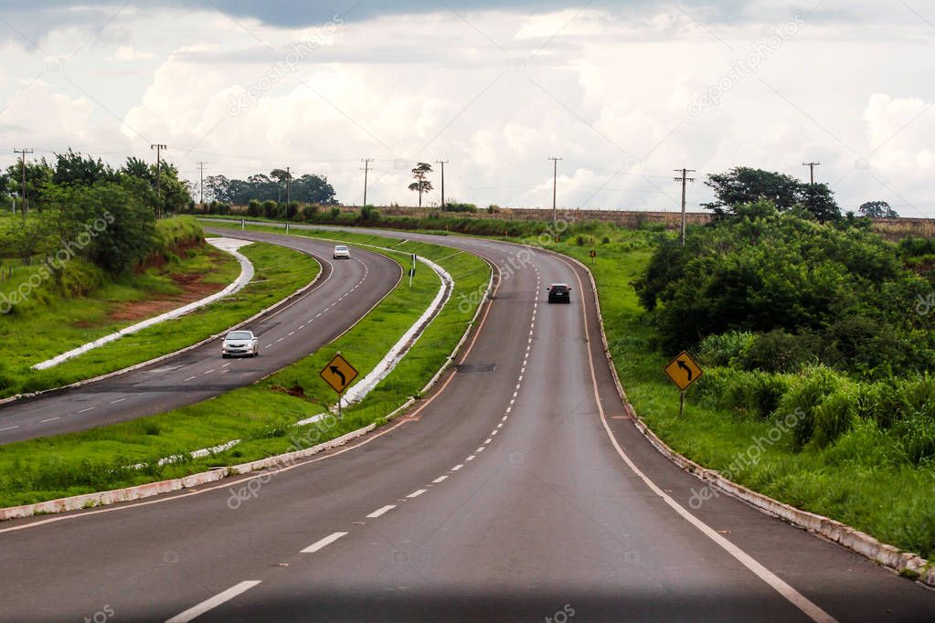 January 3, 2016, Brazil. Car traffic on highway BR-376, in Mato Grosso do Sul