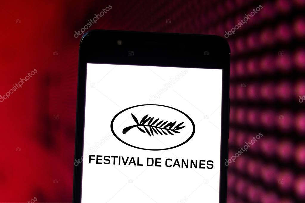 June 19, 2019, Brazil. In this photo illustration the Cannes Festival logo is displayed on a smartphone.