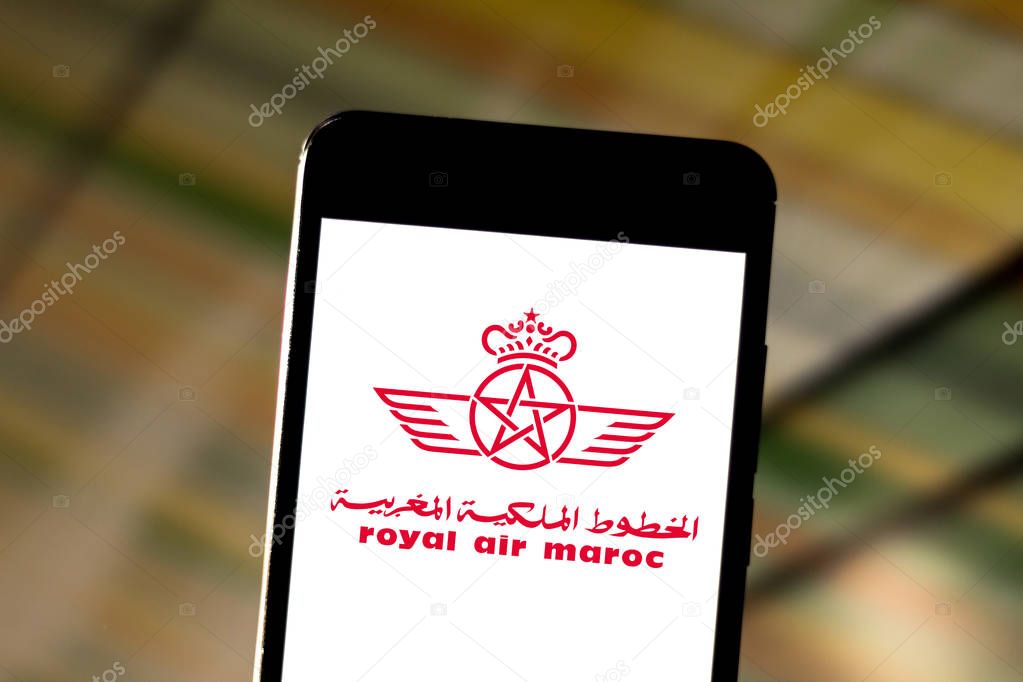June 19, 2019, Brazil. In this photo illustration the Royal Air Maroc logo is displayed on a smartphone.