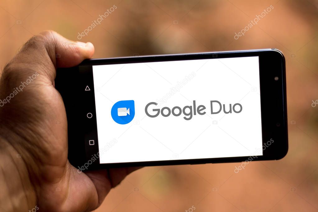 June 26, 2019, Brazil. In this photo illustration the Google Duo logo is displayed on a smartphone.