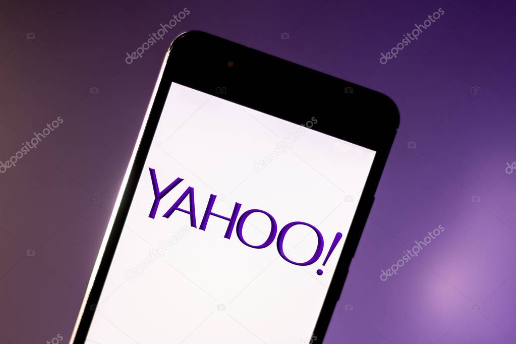 July 1, 2019, Brazil. In this photo illustration the Yahoo logo is displayed on a smartphone.