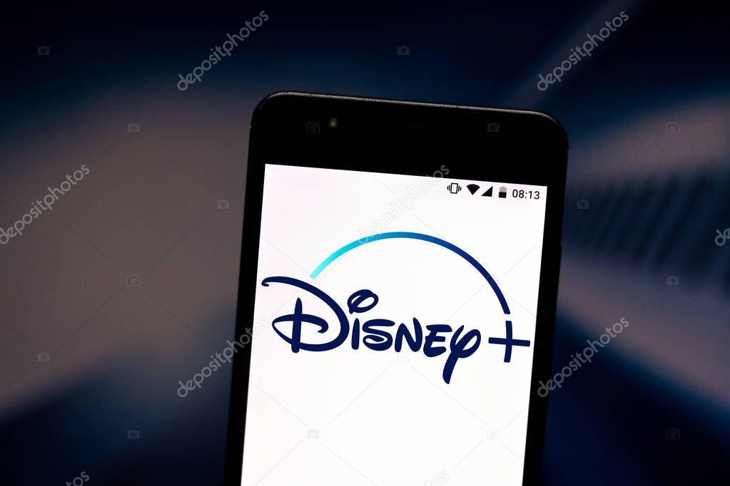 July 8, 2019, Brazil. In this photo illustration the Disney+ (Plus) logo is displayed on a smartphone.