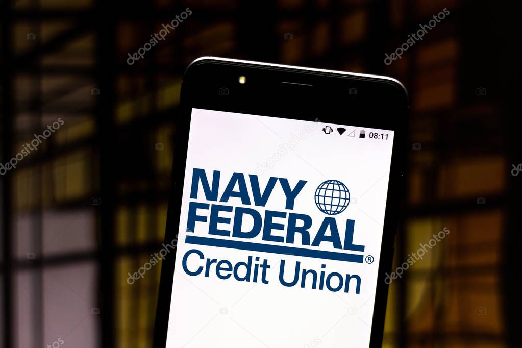 July 10, 2019, Brazil. In this photo illustration the Navy Federal Credit Union logo is displayed on a smartphone.