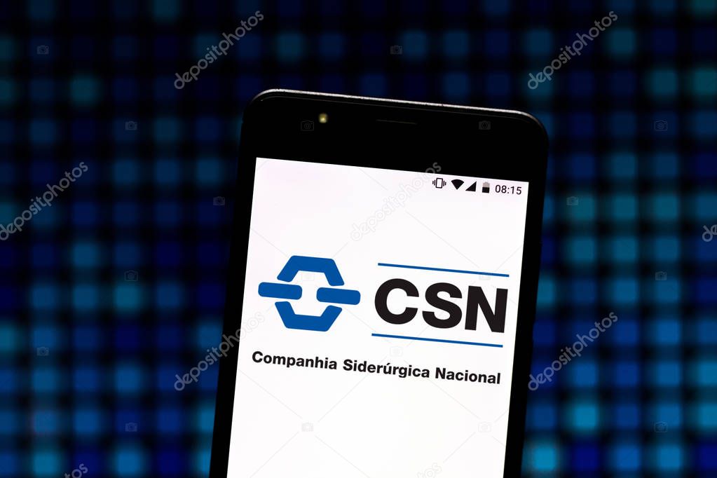 July 16, 2019, Brazil. In this photo illustration the Companhia Siderrgica Nacional -CSN- logo is displayed on a smartphone.