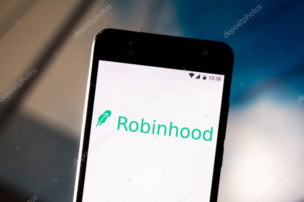 July 22, 2019, Brazil. In this photo illustration the Robinhood Markets logo is displayed on a smartphone.