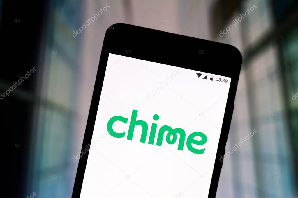 July 29, 2019, Brazil. In this photo illustration the Chime Banking logo is displayed on a smartphone.