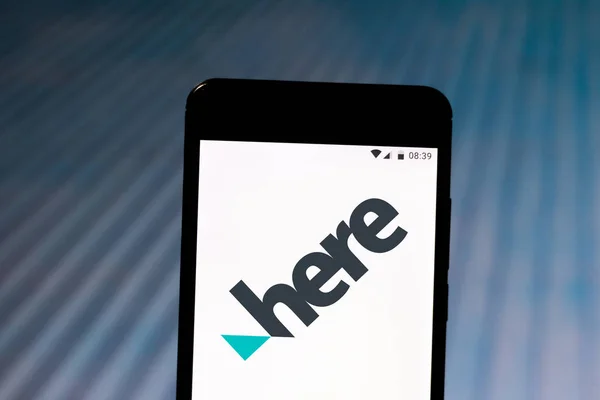 2 de agosto de 2019, Brasil. En esta ilustración fotográfica, el logotipo de Here WeGo se muestra en un teléfono inteligente —  Fotos de Stock
