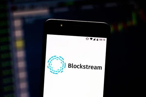 9. August 2019, Brasilien. in dieser Foto-Illustration wird das Blockstream-Logo auf einem Smartphone angezeigt — Stockfoto