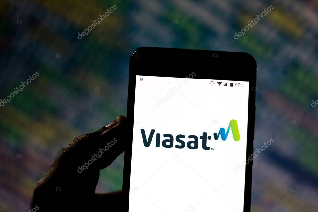 August 19, 2019, Brazil. In this photo illustration the ViaSat logo is displayed on a smartphone.