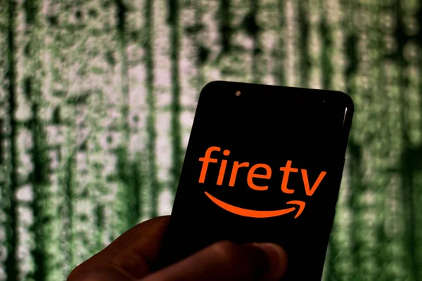 20. August 2019, Brasilien. in dieser Foto-Illustration wird das Amazon Fire-TV-Logo auf einem Smartphone angezeigt — Stockfoto