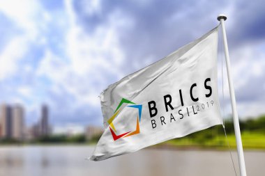 23 Ağustos 2019, Brezilya. Bu fotoğraf illüstrasyonbrics yakında bir bayrak görünür