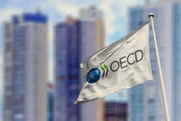 23. august 2019, Brasilien. På dette billede vises Organisationen for Økonomisk Samarbejde og Udvikling (OECD) snart på et flag. - Stock-foto