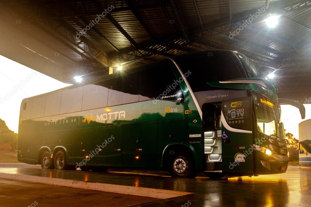 August 24, 2019, Brazil. Bus Marcopolo Paradiso G7 LD from Viao Motta at Glria de Dourados bus station