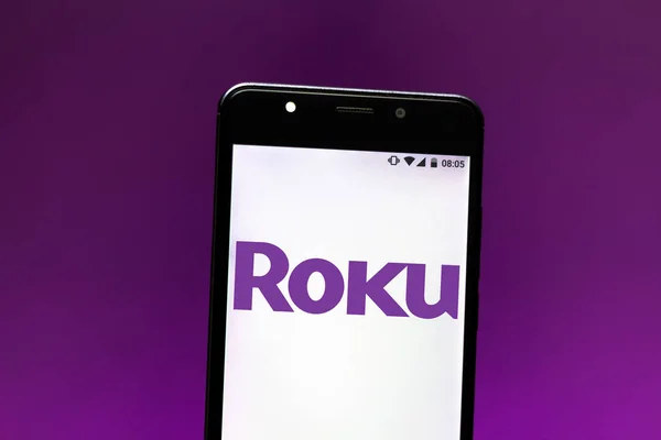 September 08, 2019, Brazil. In this photo illustration the Roku Streaming Player logo is displayed on a smartphone — Stock Photo, Image
