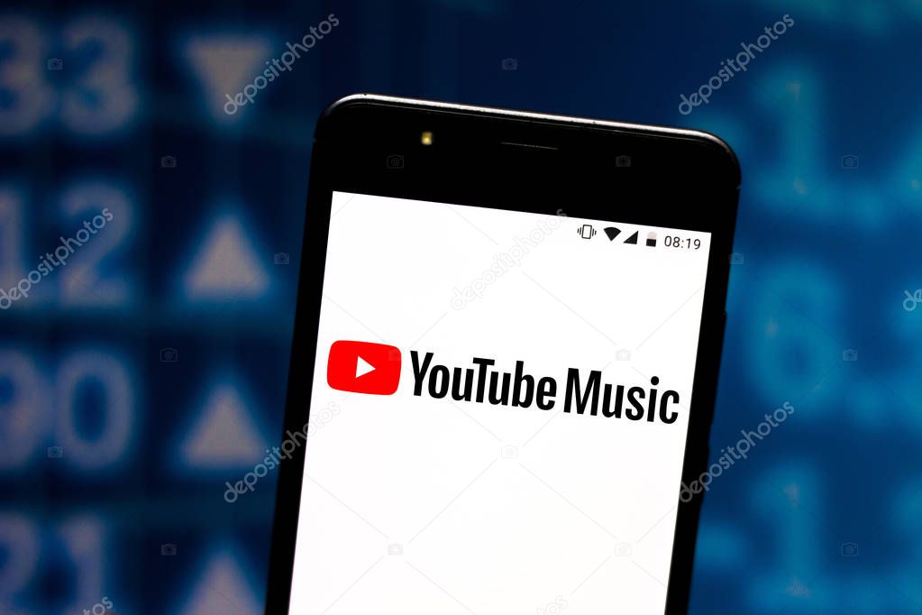September 08, 2019, Brazil. In this photo illustration the YouTube Music logo is displayed on a smartphone.