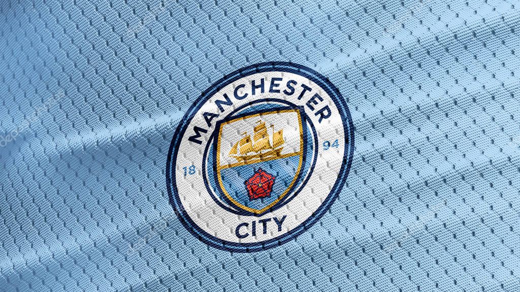 September 08, 2019, Brazil. In this photo illustration the Manchester City Football Club logo in a shirt.