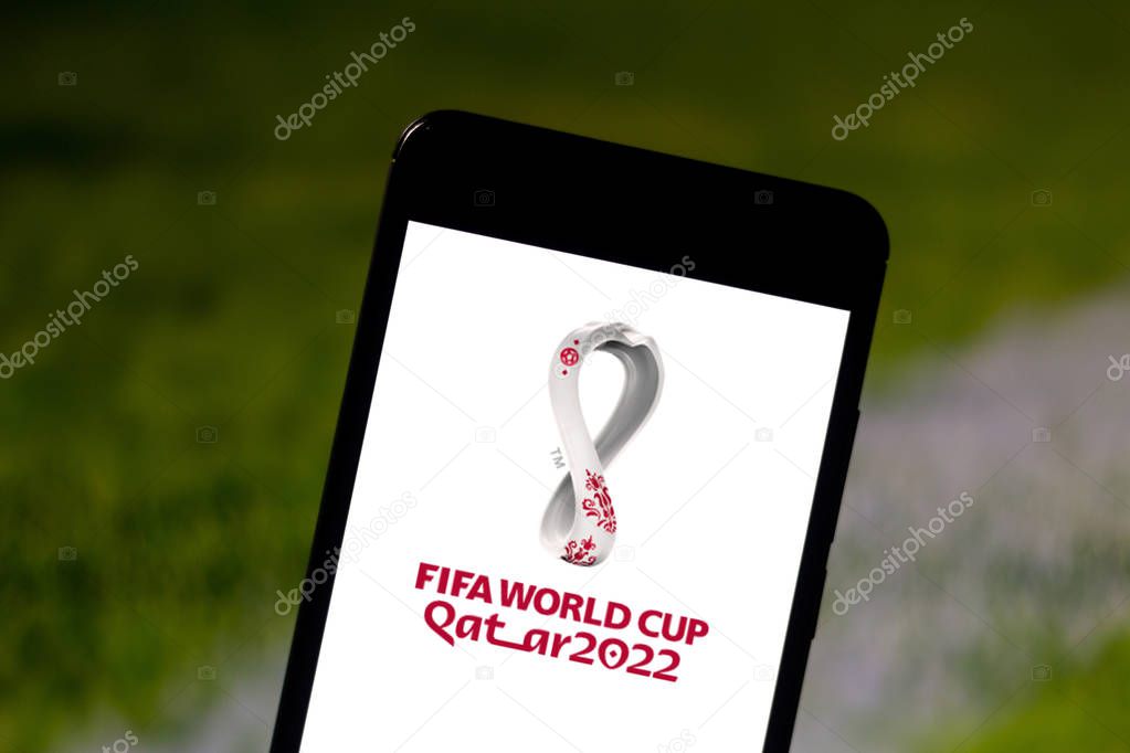 September 09, 2019, Brazil. In this photo illustration the FIFA World Cup Qatar 2022 logo is displayed on a smartphone.