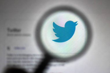 15 Eylül 2019, Brezilya. Bu fotoğraf illüstrasyon Twitter logosu bir büyüteç ile görülür