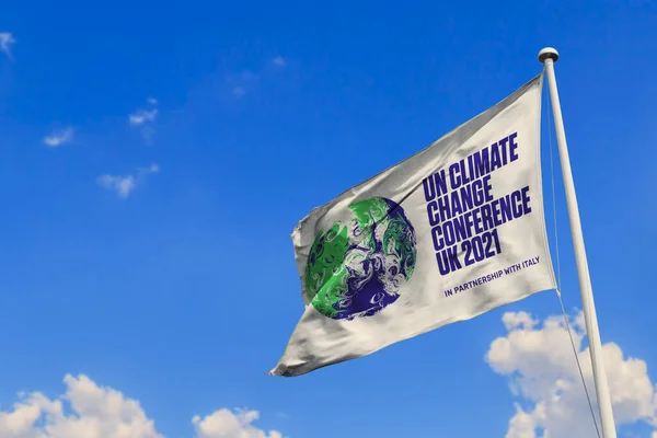 2020年6月7日 在这张照片中 2021年联合国气候变化会议 Cop26 很快就出现在了一面旗帜上 — 图库照片