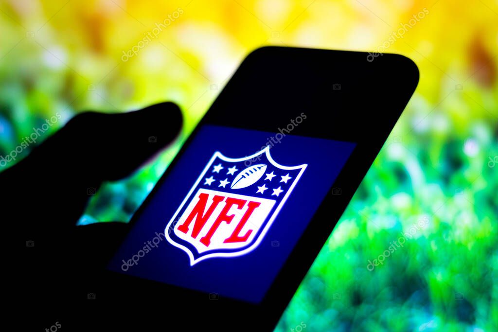 June 15, 2020, Brazil. In this photo illustration the NFL (National Football League) logo seen displayed on a smartphone.