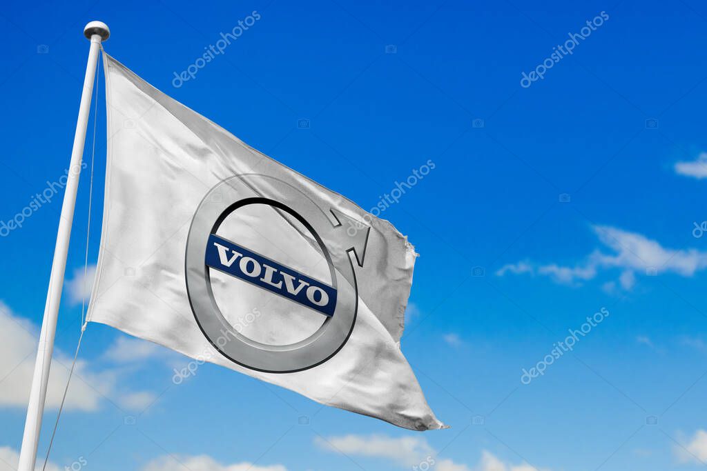 June 21, 2020, Brazil. In this photo illustration the Volvo soon appears on a flag