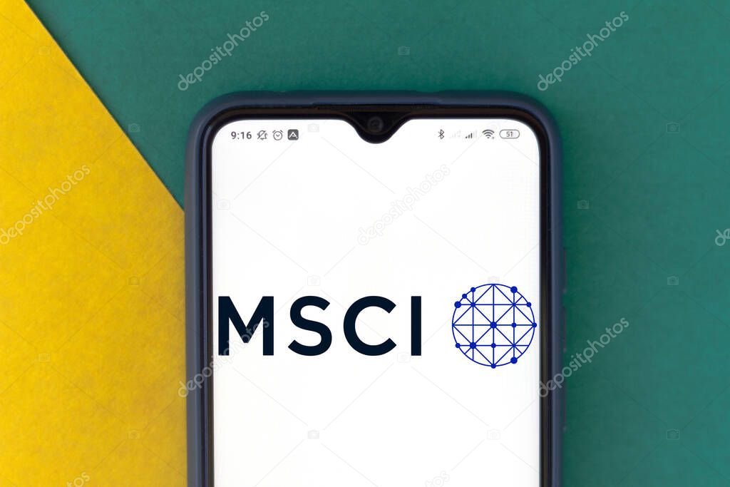 June 22, 2020, Brazil. In this photo illustration the MSCI (Morgan Stanley Capital International) logo seen displayed on a smartphone