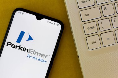 June 23, 2020, Brazil. In this photo illustration the PerkinElmer logo seen displayed on a smartphone clipart