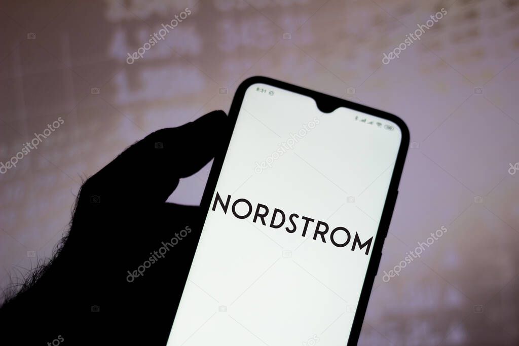 June 23, 2020, Brazil. In this photo illustration the Nordstrom logo seen displayed on a smartphone