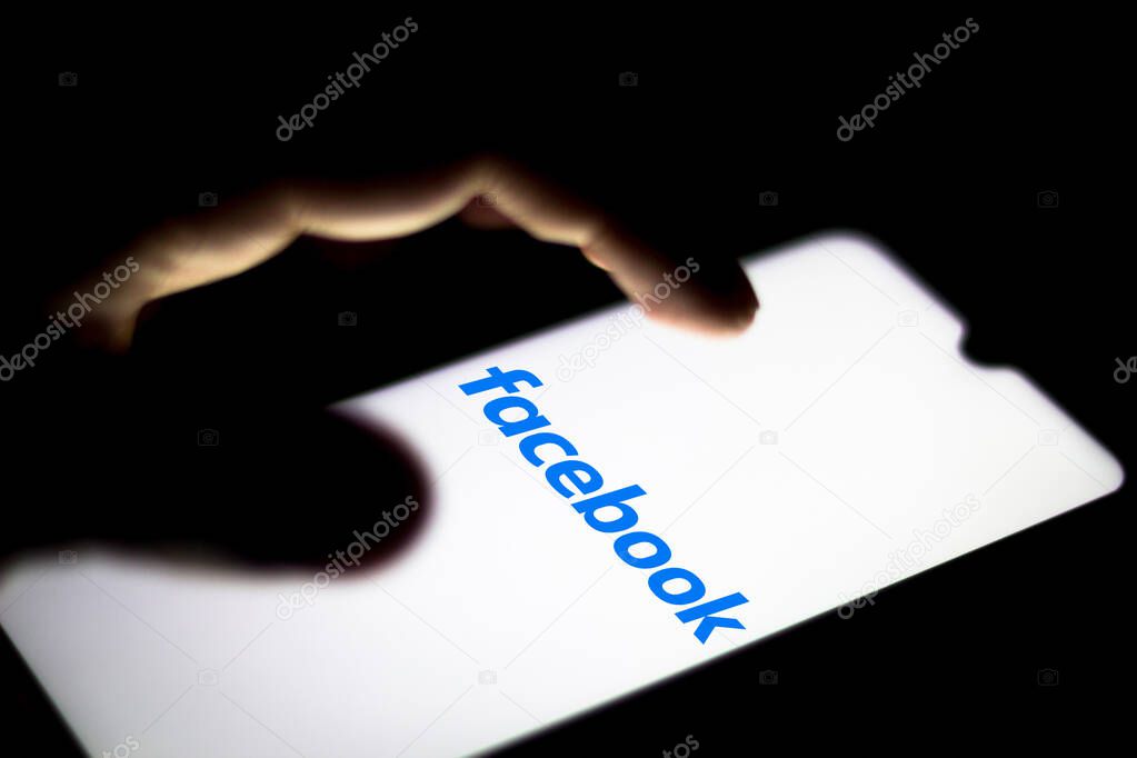 June 29, 2020, Brazil. In this photo illustration the Facebook logo seen displayed on a smartphone