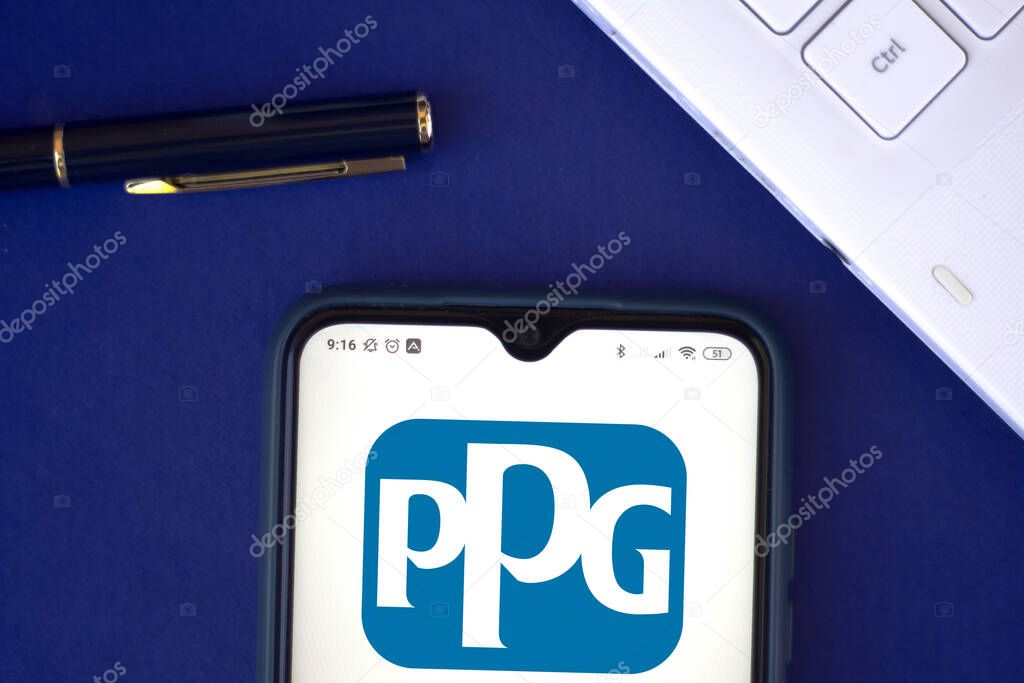 June 29, 2020, Brazil. In this photo illustration the PPG Industries logo seen displayed on a smartphone