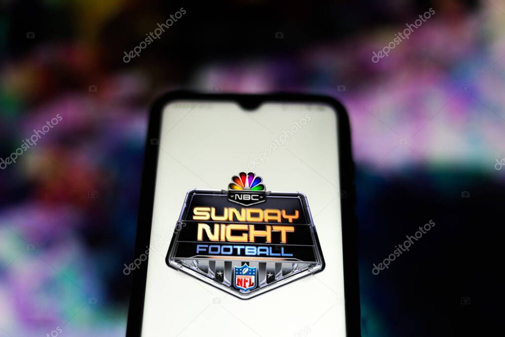 June 29, 2020, Brazil. In this photo illustration the NBC Sunday Night Football logo seen displayed on a smartphone