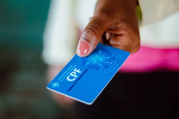 July 2020 Brazil Woman Holding Document Cadastro Pessoa Fisica Cpf — Stock Photo, Image