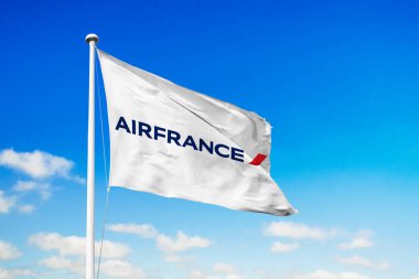 6 Temmuz 2020, Brezilya. Bu resimde Air France logosu bir bayrakta görünüyor.