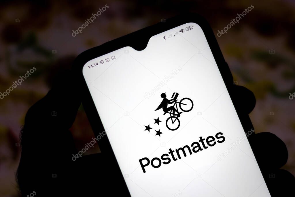 July 7, 2020, Brazil. In this photo illustration the Postmates logo seen displayed on a smartphone