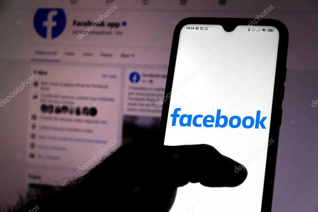 July 10, 2020, Brazil. In this photo illustration the Facebook logo seen displayed on a smartphone