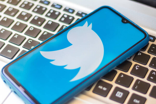 July 11, 2020, Brazil. In this photo illustration the Twitter logo seen displayed on a smartphone