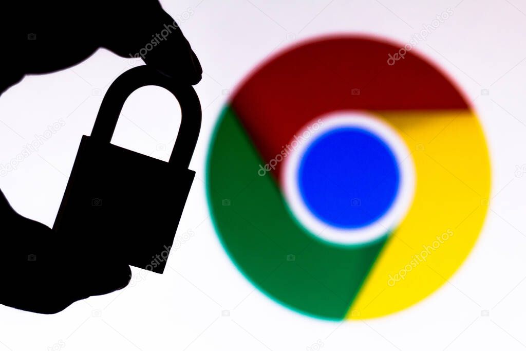 July 11, 2020, Brazil. In this photo illustration a padlock appears next to the Google Chrome logo. Online data protection/breach concept. Internet privacy issues