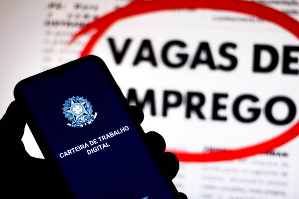 July 27, 2020, Brazil. In this photo illustration the app Carteira de Trabalho Digital seen displayed on a smartphone