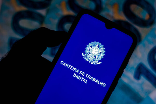 July 27, 2020, Brazil. In this photo illustration the app Carteira de Trabalho Digital seen displayed on a smartphone