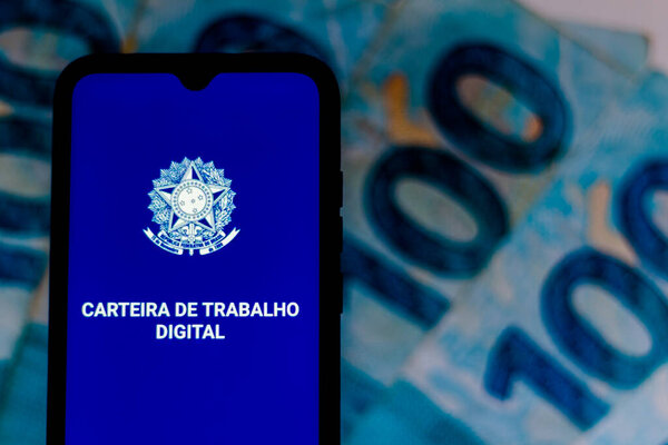 July 27, 2020, Brazil. In this photo illustration the app Carteira de Trabalho Digital seen displayed on a smartphone