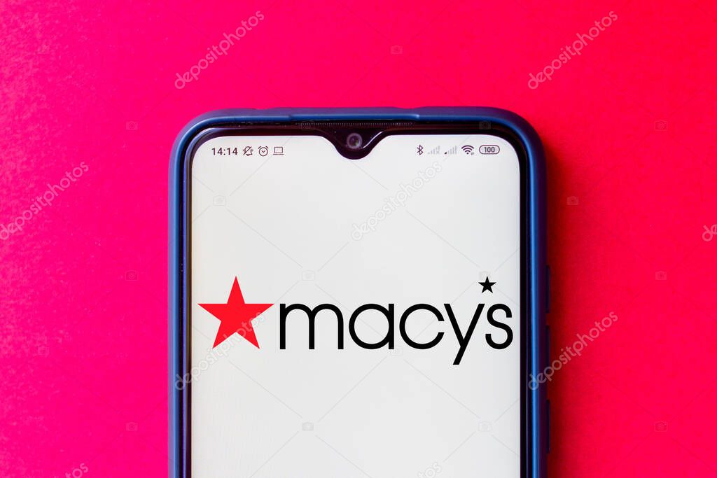 August 14, 2020, Brazil. In this photo illustration the Macys logo seen displayed on a smartphone