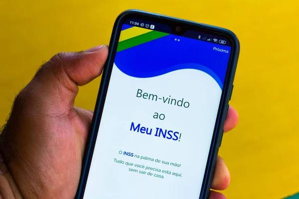 Eylül 2020 Brezilya Resimde Meu Inss Uygulamasının Logosu Akıllı Telefondan — Stok fotoğraf