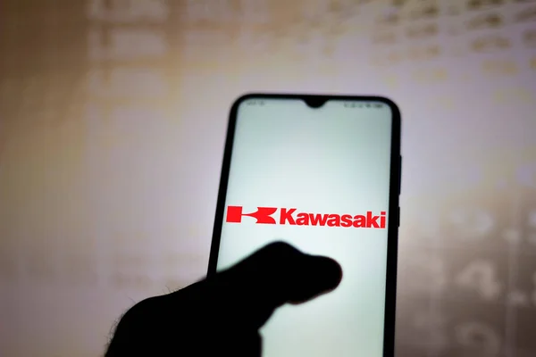 Eylül 2020 Brezilya Resimde Kawasaki Heavy Industries Logosu Akıllı Telefondan — Stok fotoğraf