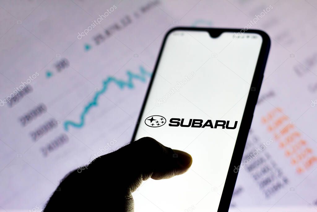September 3, 2020, Brazil. In this photo illustration the Subaru Corporation logo seen displayed on a smartphone