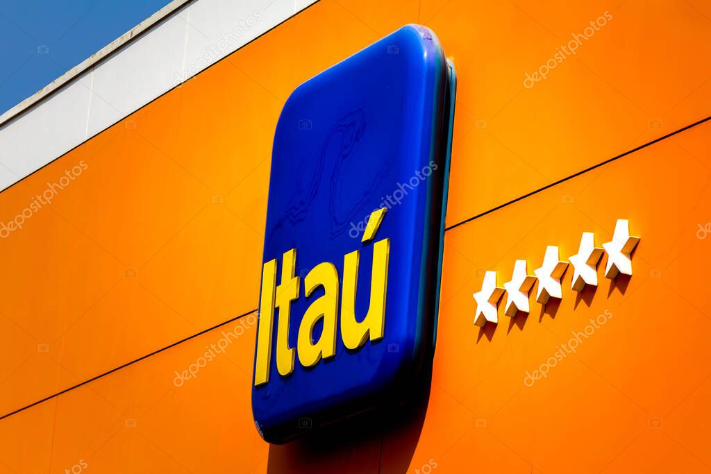 September 11, 2020, Brazil. The Itau bank logo at one of its bank branches in Dourados, Mato Grosso do Sul, Brazil.
