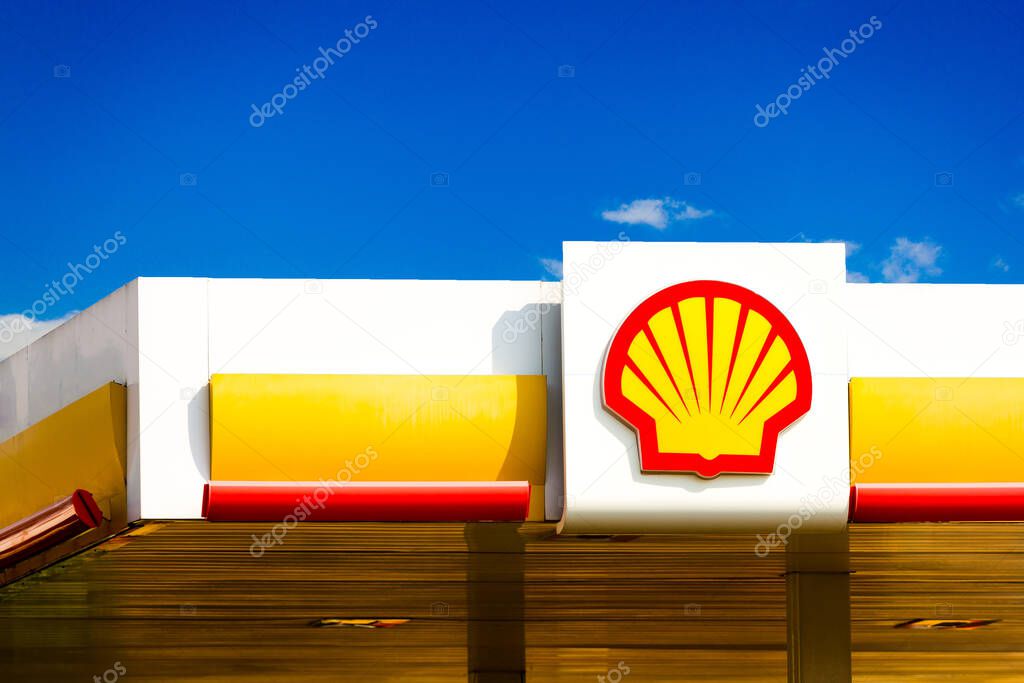 September 11, 2020, Brazil. The logo of Royal Dutch Shell at a gas station in Dourados, Mato Grosso do Sul, Brazil