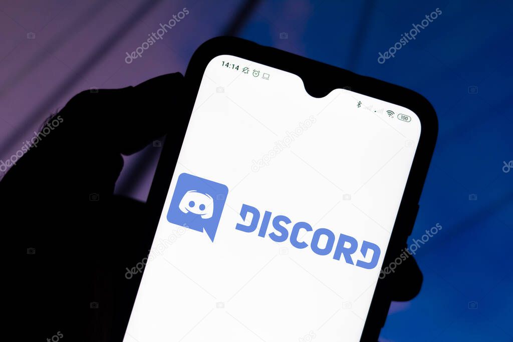 September 28, 2020, Brazil. In this photo illustration the Discord logo seen displayed on a smartphone