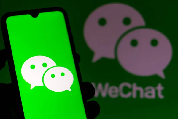 Eylül 2020 Brezilya Resimde Akıllı Telefondan Wechat Logosu Gösteriliyor — Stok fotoğraf