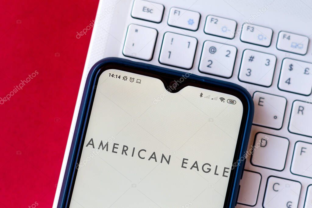 September 30, 2020, Brazil. In this photo illustration the American Eagle Outfitters logo seen displayed on a smartphone