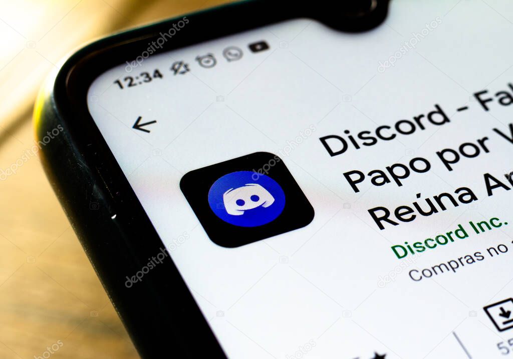 October 1, 2020, Brazil. In this photo illustration the logo Discord app seen displayed on a smartphone